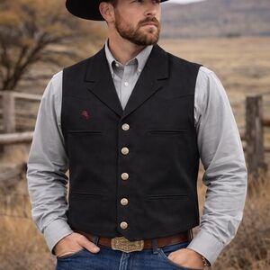 Wyoming Traders Canvas Vest Mens L Black Western Cowboy Ranch Workwear Quilted